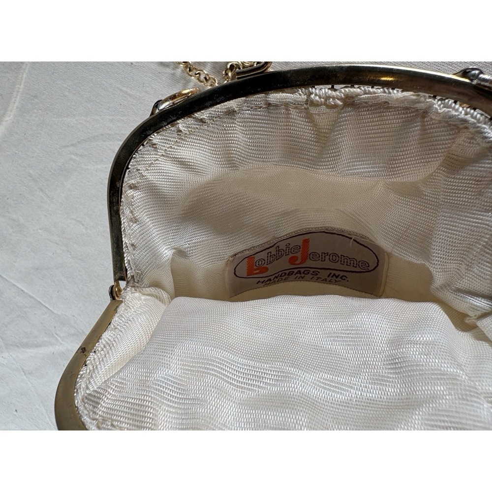 VTG Bobbie Jerome Purse White Crochet Beaded Evening Handbag Boho Made in Italy - Picture 2 of 10